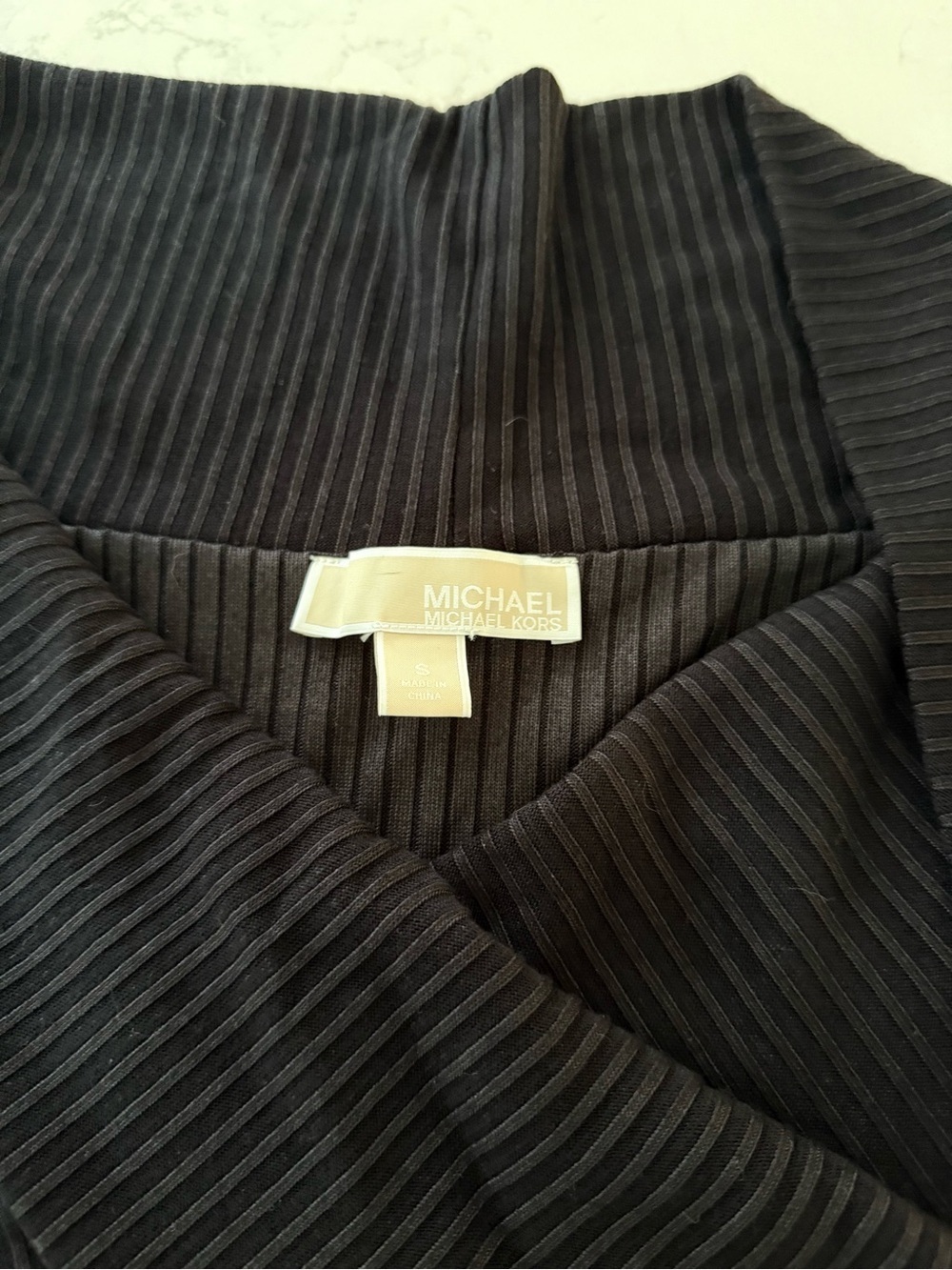 Michael Kors Black Ribbed Crossover Midi Dress - Picture 2 of 5